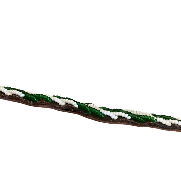 Beaded Leather Belt Sz 30 - Green and White - Picture 4 of 6